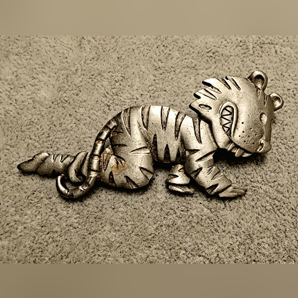 Vintage JJ pewter tone oversized costume tiger boy, funny, quirky, campy